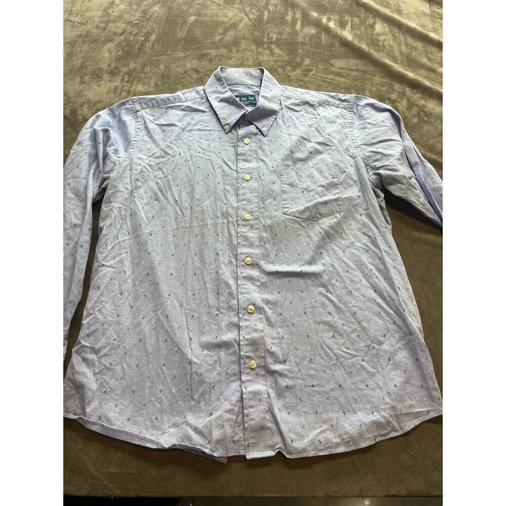 Charleston Threads‎ Button Shirt XL Blue Sailboat Anchor Cuff